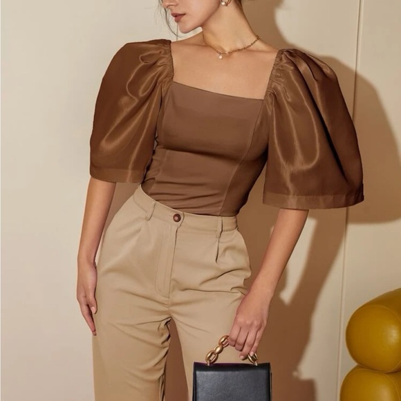 Tops - Square Neck Puff Sleeve Blouse
